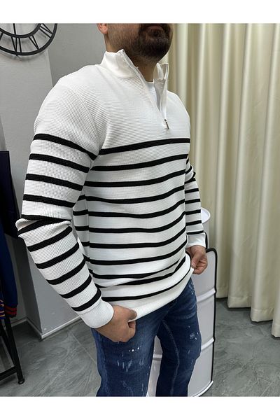 bafatex Slimfit Striped Sweater with Zipper Detail