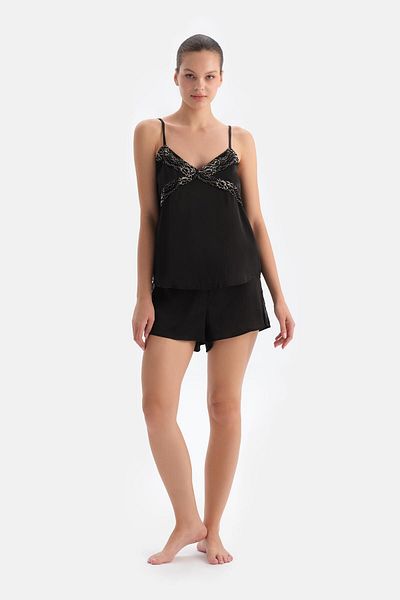 Dagi Black Lace Detailed Satin Bride Glass Suit