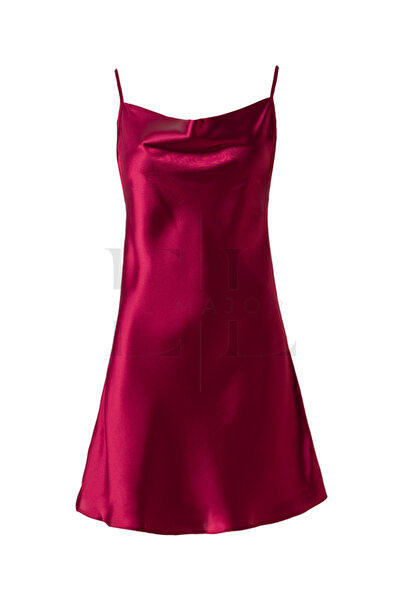 El Major ELMajor Degaje Yaka  Saten Askılı Mini Elbise