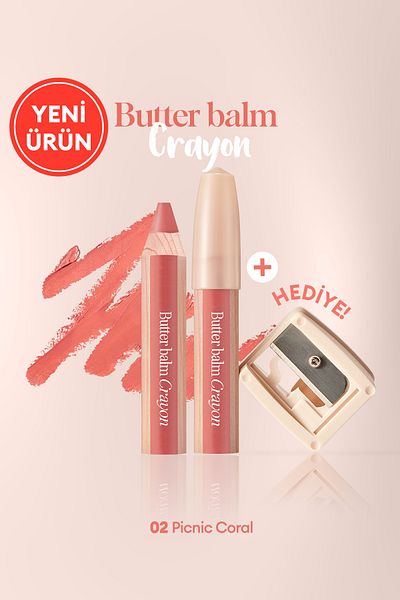 CLIO Clio Butter Balm Crayon 002 - Picnic Coral, Colored Creamy Pen-Shaped Lip Balm