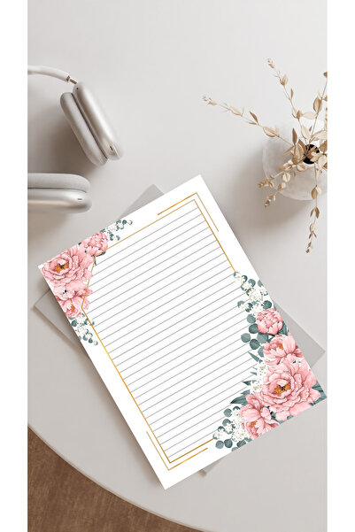 HOBİREYON 20 Adet 20x28 Cm Boyutunda Çiçekli Mektup Kağıdı/not Kağıdı (MODEL 16)