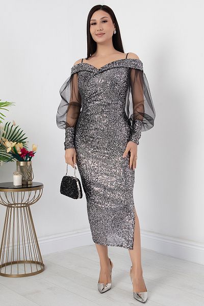 PULLIMM Rochie cu paiete cu decolteu în V din tul 39939