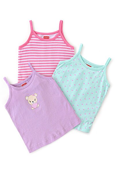 Babyhug 100% Cotton Knit Sleeveless Slips Stripes & Heart Print Pack of 3 - P...