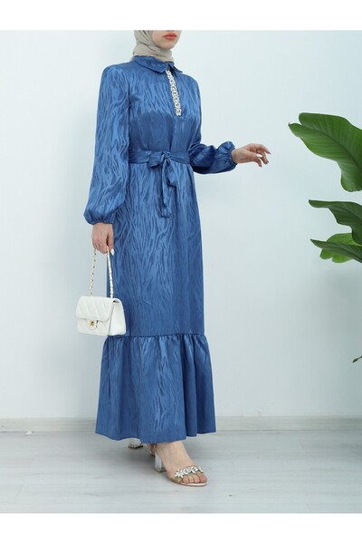 Modamorfo Φόρεμα με λεπτομέρεια από πέτρα με ελαστικό μανίκι - μπλε κοβαλτίου