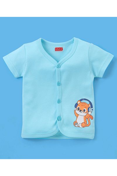 Babyhug 100% Cotton Half Sleeves Vests Stripes & Panda Print Pack of 3 - Turquoise Orange & White