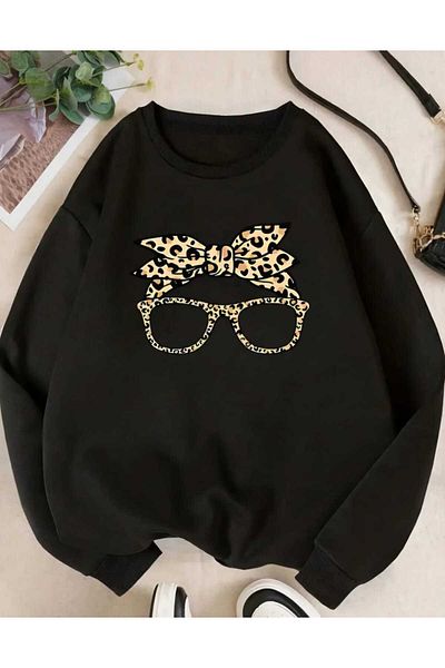 New Shine Unisex Μπροστινό Sun Printed Oversize φούτερ με λαιμόκοψη