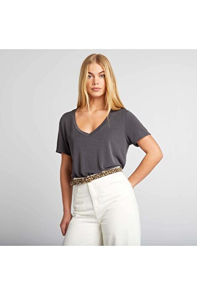 KIABI Stretch V-neck T-shirt BLACK