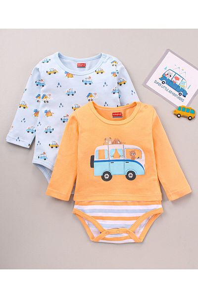 Babyhug طقم ملابس نوم بيبي هاج 100% قطن محبوك بأكمام طويلة مطبوع عليه سيارات وحافلات، مكون من قطعتين - متعدد الألوان