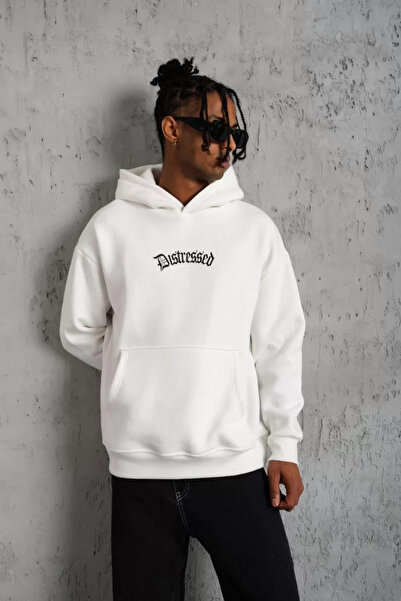 New Shine Чоловічий трикотажний худі з капюшоном і принтом - білий
