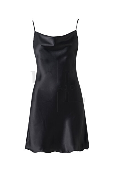 El Major ELMajor Degaje Yaka  Saten Askılı Mini Elbise