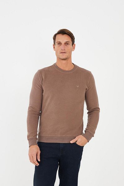 Maccali Men's Comfortfit Long Crew Neck Basic Mink Sweatshirt