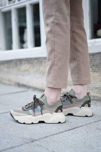 Marjin Damen Sneaker Hohe Sohle Strickwaren Sportschuhe Volente Khaki