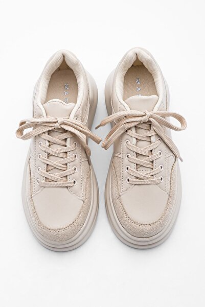 Marjin Women's Sneaker High Sole Sports Shoes Lace-up Balbasi beige