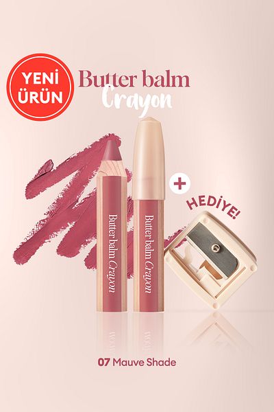 CLIO Creamy Pencil Shaped Colored Lip Balm & Sharpener Clio Butter Balm Crayon 007 Mauve Shade