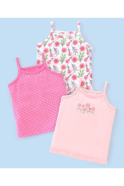 Babyhug 100% Cotton Sleeveless Slips Pack Of 3 - Pink White & Blue