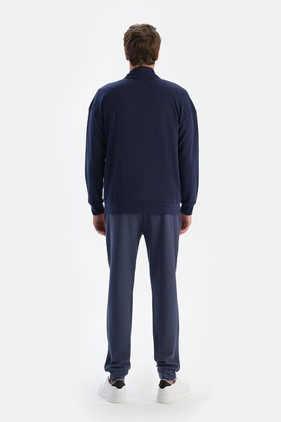 Dagi Marineblaues Herren Sweatshirt mit Stehkragen und Reißverschluss