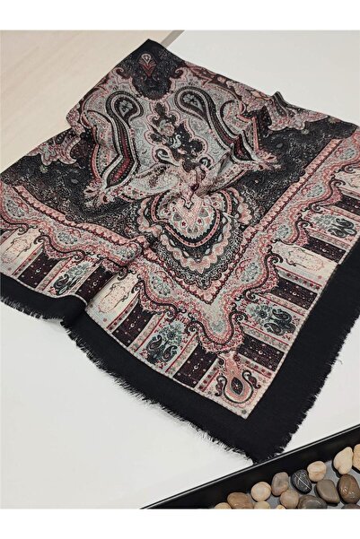 İpekel وشاح كتابة من الكتان بنمط عرقي باللون الأسود العنابي