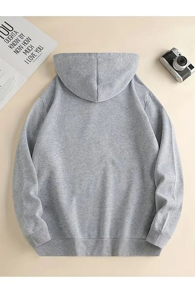 New Shine Унисекс суитшърт с качулка и сив принт с аниме „Котки и мишки“