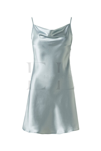 El Major Degaje Yaka Saten Askılı Mini Elbise