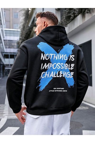 New Shine Φούτερ Unisex Μπλε Veaven με στάμπα μεγάλου μεγέθους με τρεις κλωστές με λαιμόκοψη