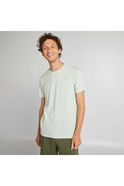 KIABI تي شيرت جاكار برقبة دائرية باللون الأزرق