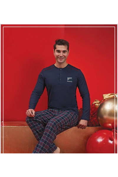 lavish Pajama Set Men's Winter Combed Cotton Fleece-Lined