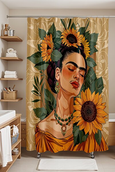 EVPANYA Perdeau de baie, perdea de duș cu model margarete galbene, perdea pen...