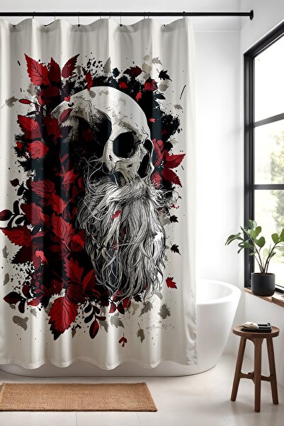 EVPANYA Zavjesa za kupatilo, crveno lišće i lubanja Sa deznom Zavjesa za tuš,...