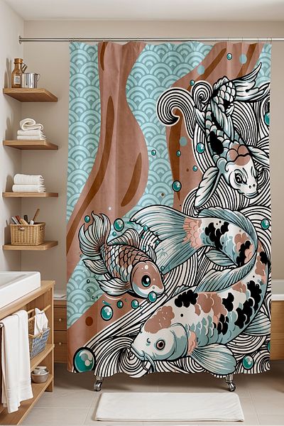 EVPANYA Perdeau de baie, perdea de duș cu model de pește turcoaz boem, perdea pentru cadă 175x200cm
