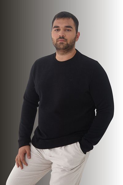 Maccali Men's Winter Crew Neck Oversized Basic Black Sweatshirt
