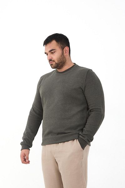 Maccali Men's Winter Crew Neck Oversized Basic Green Sweatshirt