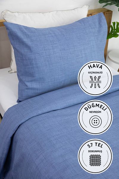 FAVORA Σετ Παπλωματοθήκη Μονή Vega Cotton Ranforce - Indigo