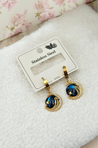 m mavi deniz accesories Çelik küpe Gökyüzü küpe Gökyüzü altın rengi Çelik küpe