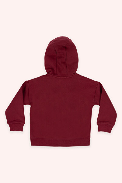 Panço Kız Çocuk Kalp Detaylı Kapüşonlu Bordo Sweatshirt