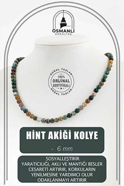OSMANLI DOĞAL TAŞ Hint Akiği 6 Mm Dizi Doğal Taş Kolye