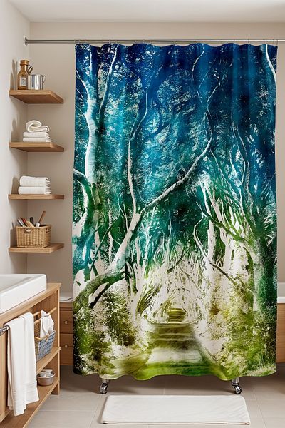 EVPANYA Perdeau de baie, perdea de duș cu model Magic Forest Path, perdea pentru cadă 175x200cm