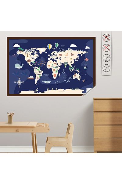 Akıllı Kağıt Animal World Map White (Model-2) 98 cm X 140 cm Zngzr