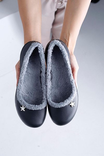 Beyond Γυναικείες μπαλαρίνες σπιτιού Black Star Detailed Fur Faylon - 2cm BYNDFAYMJ01
