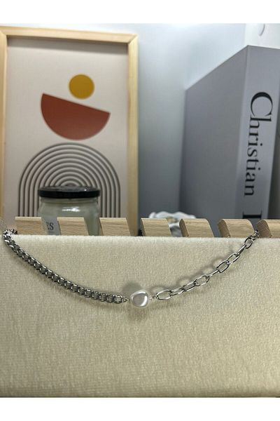 Store Trend Pearl Necklace - Silver Steel Model