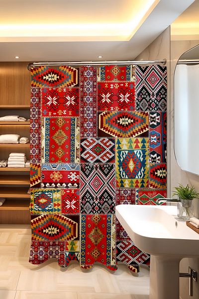 EVPANYA Κουρτίνα μπάνιου, Ethnic Digital Woven Pattern Κουρτίνα μπάνιου, Κουρτίνα μπανιέρας 175x200cm