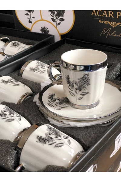 ACAR Melody 6 Kişilik Porselen Kahve Fincanı Takımı 90 ml 5142 Silver Model-3