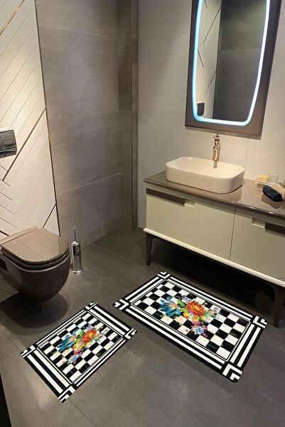 Carmine Carpet Set de 2 covorașe de baie lavabile, antiderapante, imprimate d...