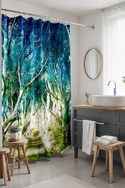 EVPANYA Perdeau de baie, perdea de duș cu model Magic Forest Path, perdea pentru cadă 175x200cm