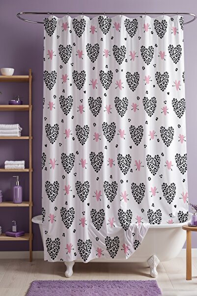 EVPANYA Banyo Perdesi, Leopar Pembe Kalpler Desenli Duş Perdesi, Küvet Perdes...