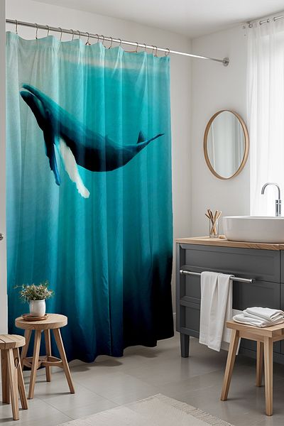 EVPANYA Perdeau de baie, perdea de duș cu model balenă drăguță, perdea pentru cadă 175x200cm