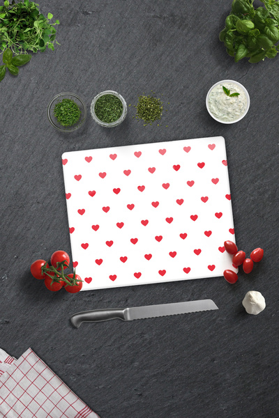 Decorita Glass Cutting Board - Glass Cutting Board |   Heart Patterned |   29cm X 34cm