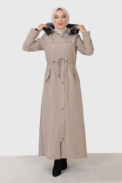 Tesettür Dünyası Bondit-Mantel mit Spitzenärmeln TSD220826 Beige