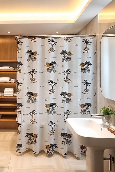 EVPANYA Κουρτίνα μπάνιου και μπανιέρας Bohemian Palm with Tigers Pattern 175x200cm