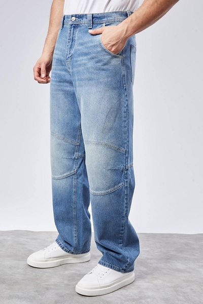 CEDY DENIM Υψηλής ποιότητας Ανδρικό ψηλόμεσο Skater φαρδύ τζιν παντελόνι C362-ανοιχτό μπλε