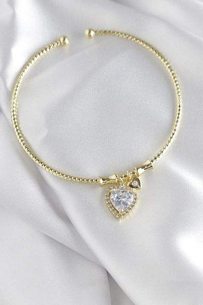 Store Diamond Heart Detail Steel Gold Bracelet